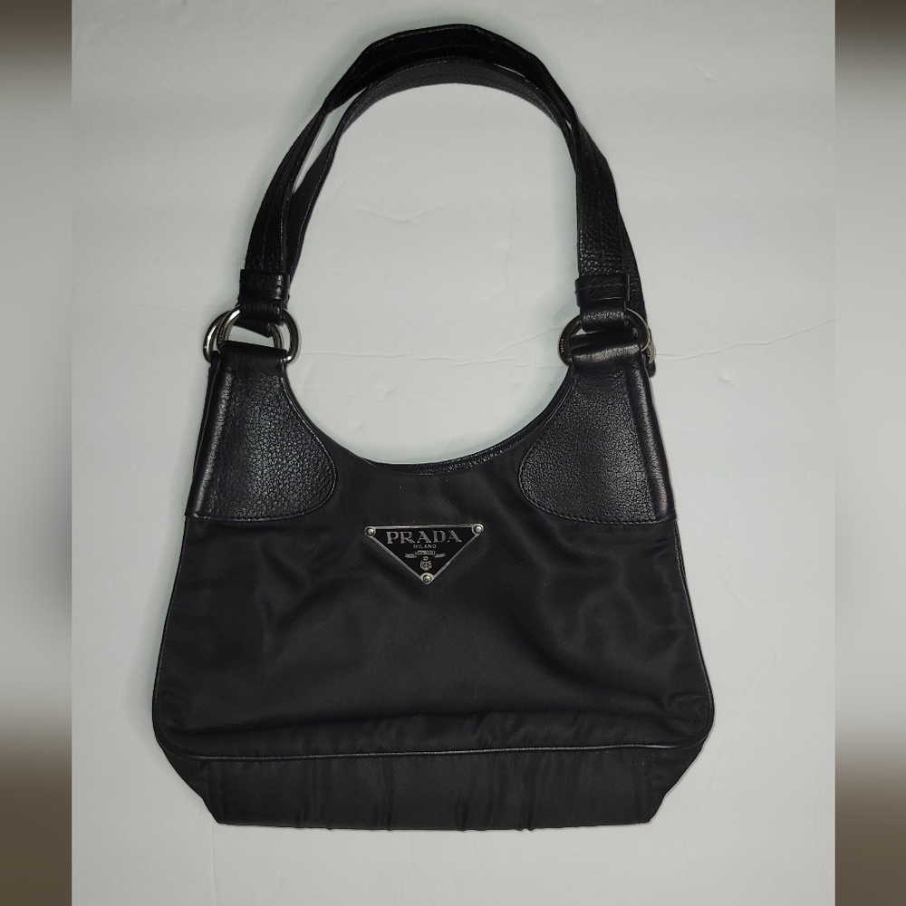 Vintage prada Nylon Leather trim Shoulder Bag Brown Medium size *rare*